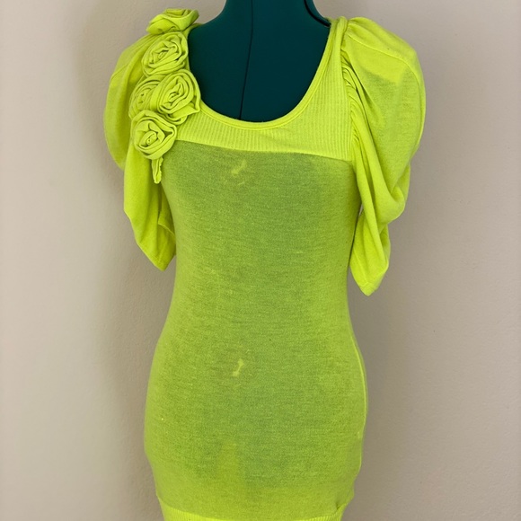 Double Zero Neon Green Flower Minidress M - Picture 10 of 14
